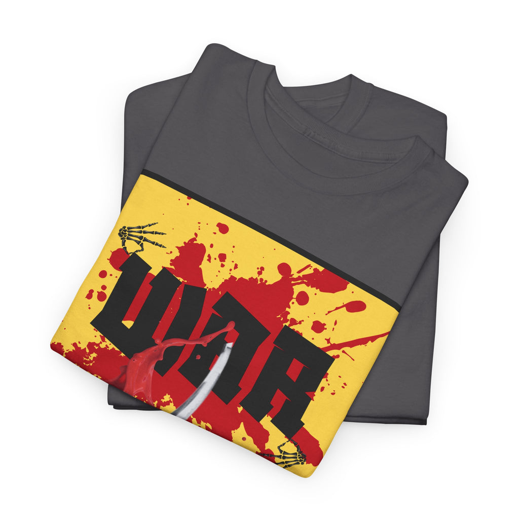 WAR T-Shirt — Retro Protest Graphic Tee ("WAR" Bottle & Skeletons)