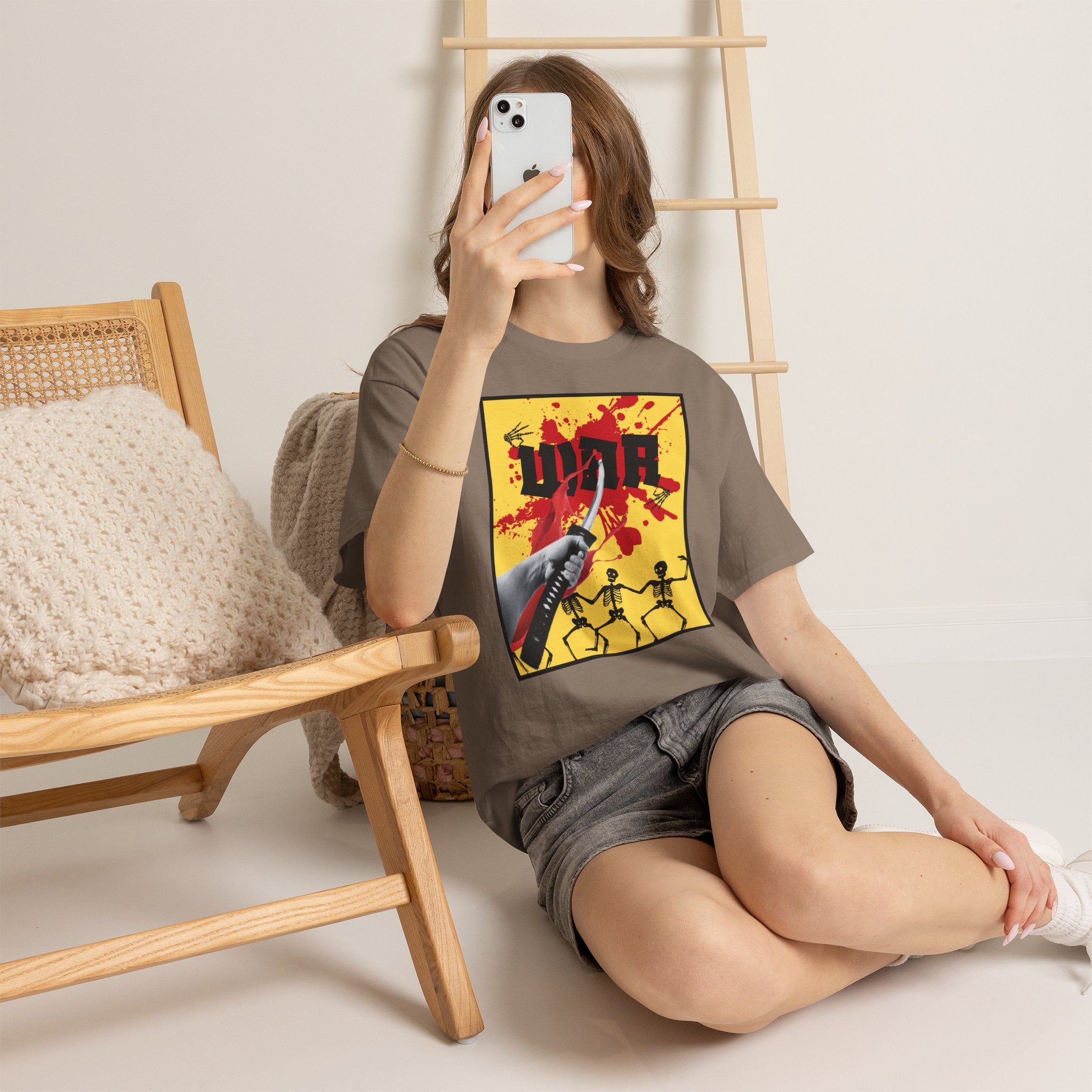 WAR T-Shirt — Retro Protest Graphic Tee ("WAR" Bottle & Skeletons)
