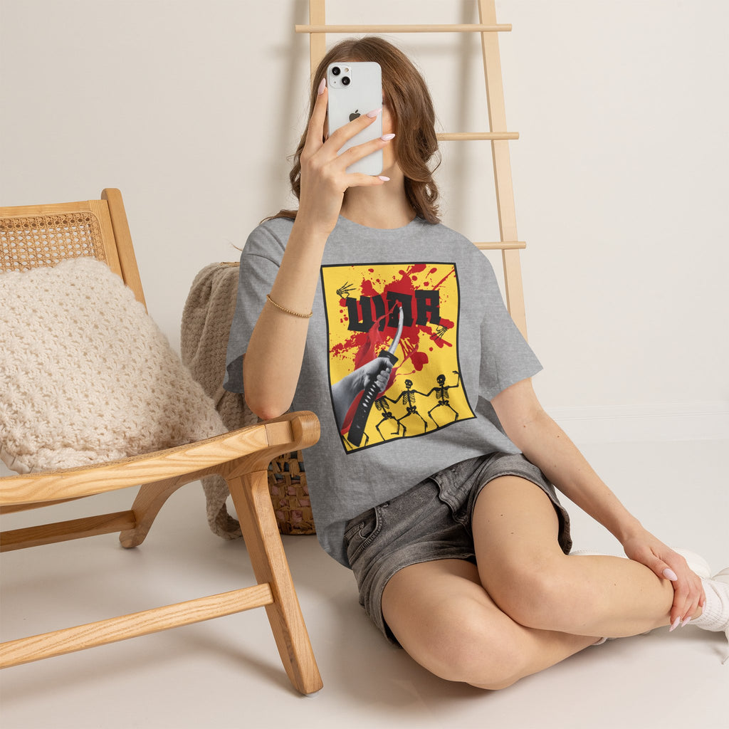 WAR T-Shirt — Retro Protest Graphic Tee ("WAR" Bottle & Skeletons)
