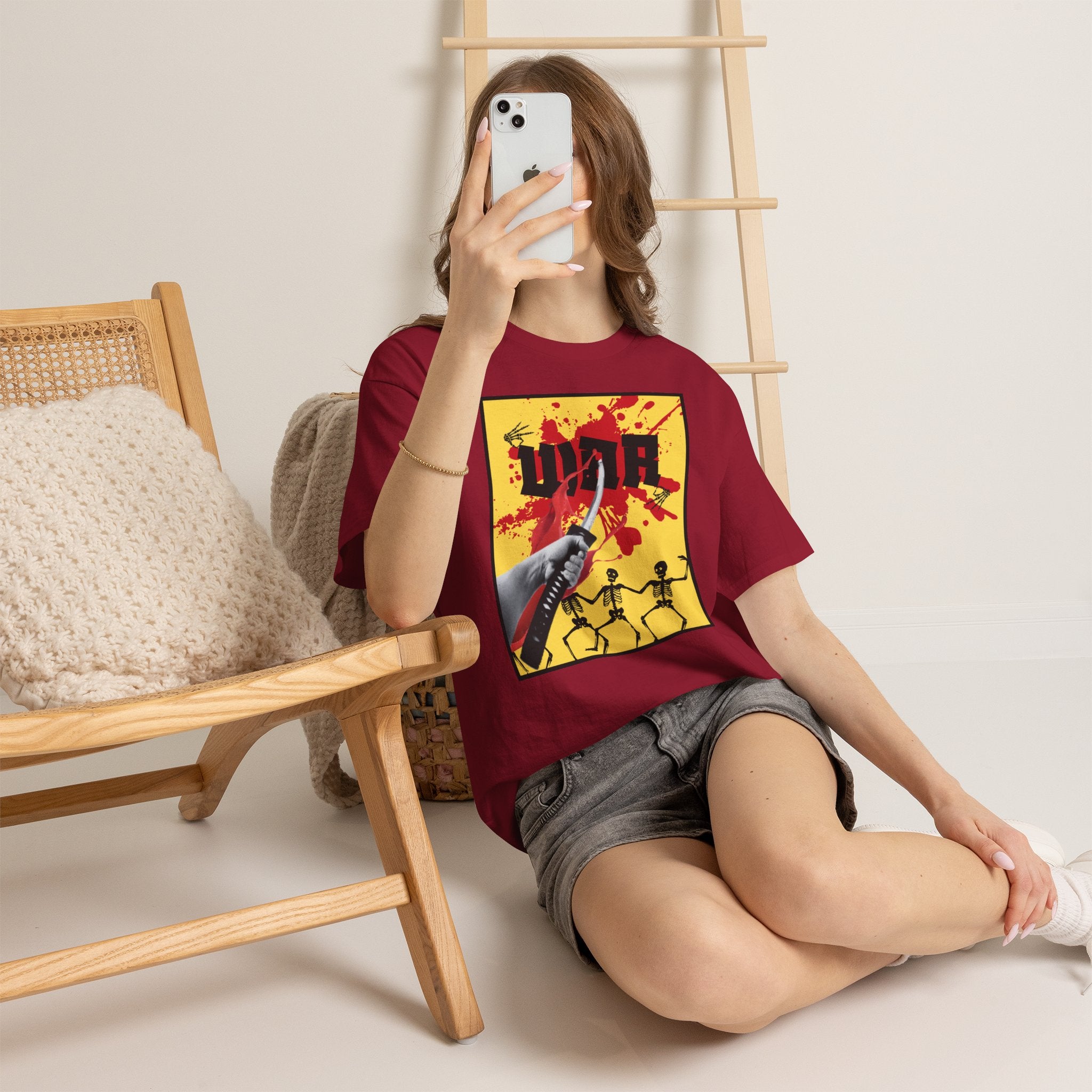 WAR T-Shirt — Retro Protest Graphic Tee ("WAR" Bottle & Skeletons)