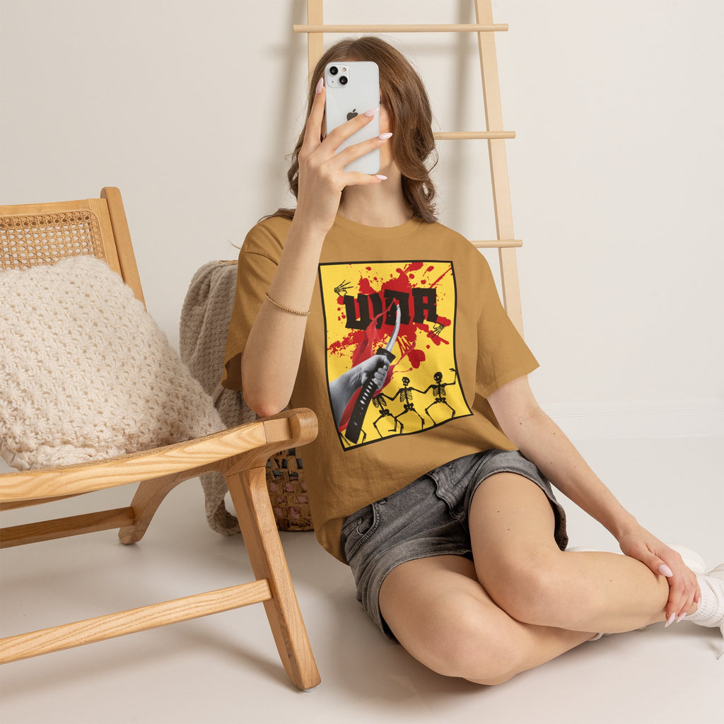 WAR T-Shirt — Retro Protest Graphic Tee ("WAR" Bottle & Skeletons)