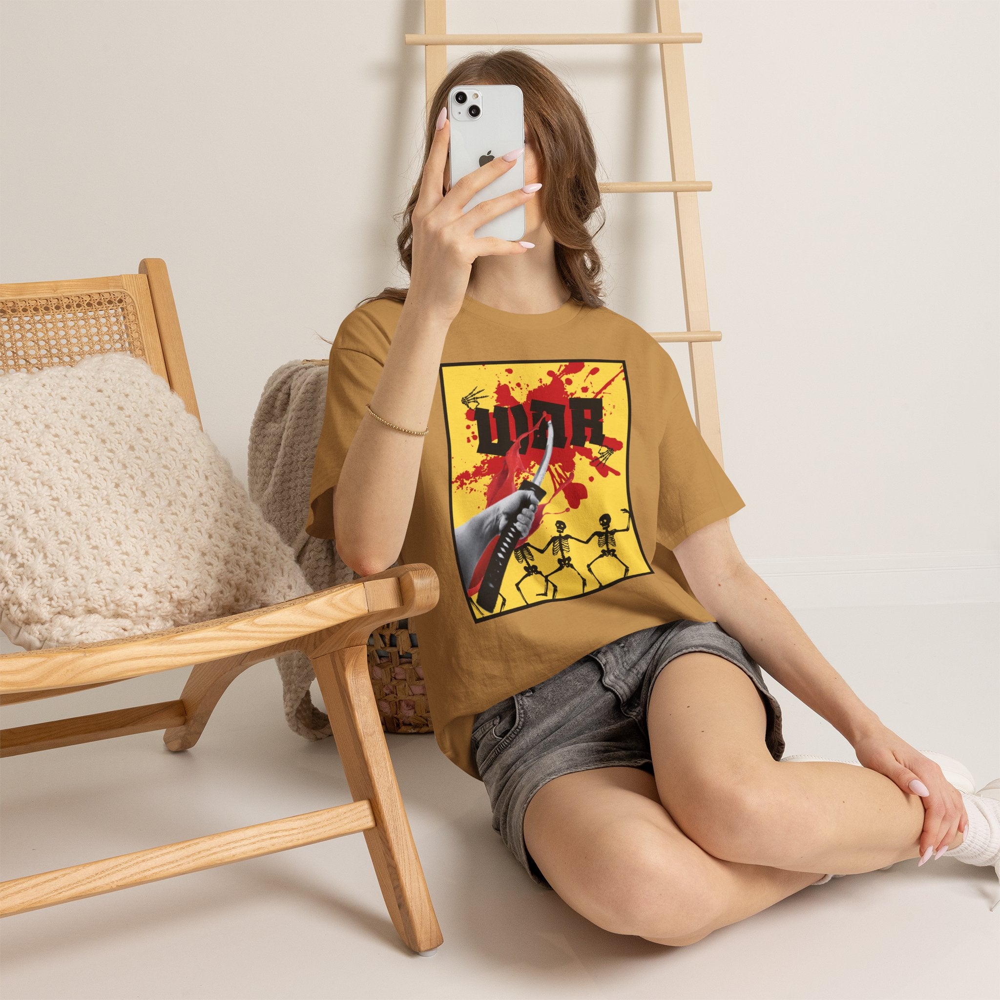 WAR T-Shirt — Retro Protest Graphic Tee ("WAR" Bottle & Skeletons)