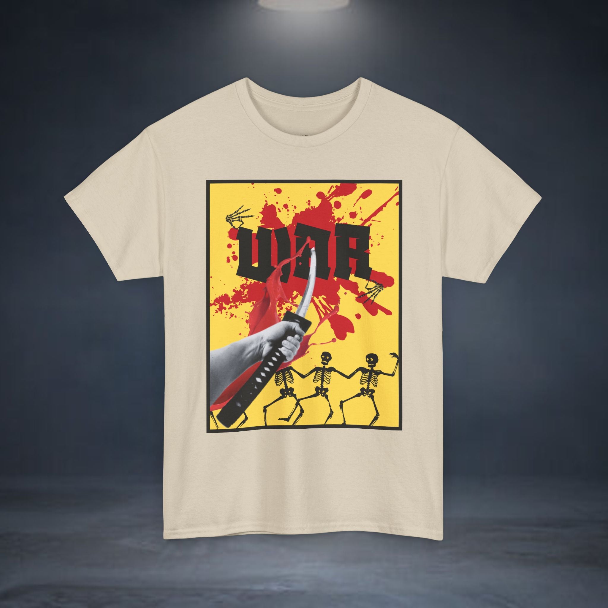 WAR T-Shirt — Retro Protest Graphic Tee ("WAR" Bottle & Skeletons)