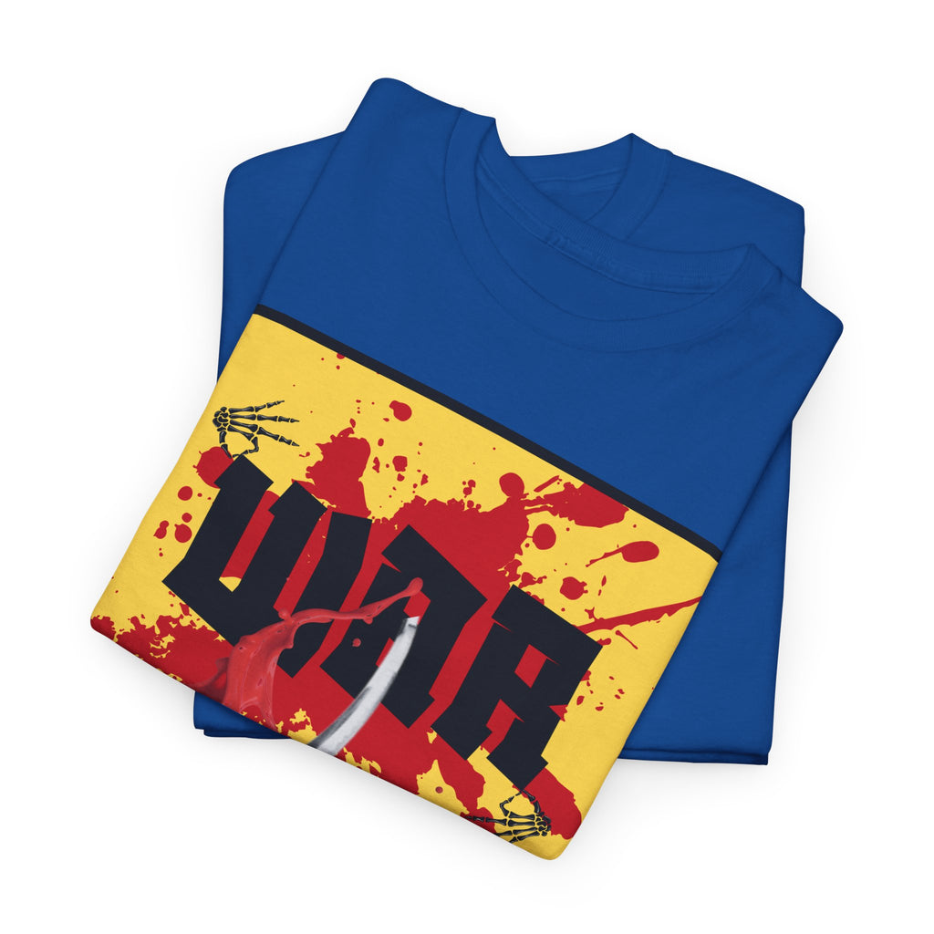 WAR T-Shirt — Retro Protest Graphic Tee ("WAR" Bottle & Skeletons)