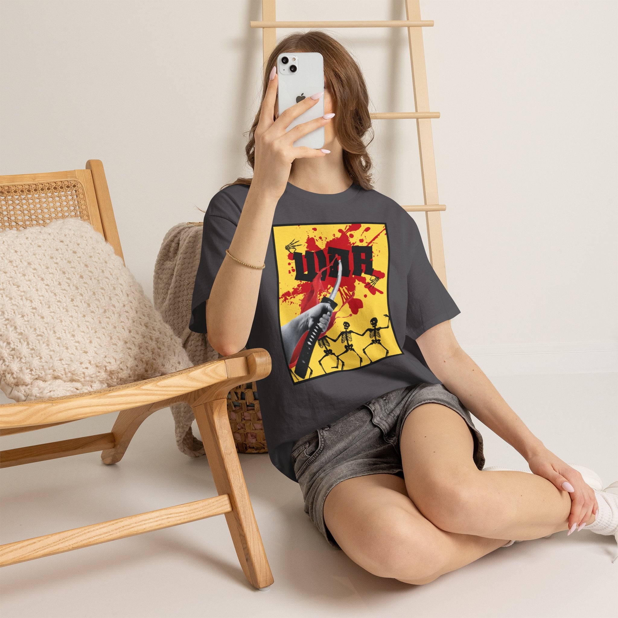 WAR T-Shirt — Retro Protest Graphic Tee ("WAR" Bottle & Skeletons)