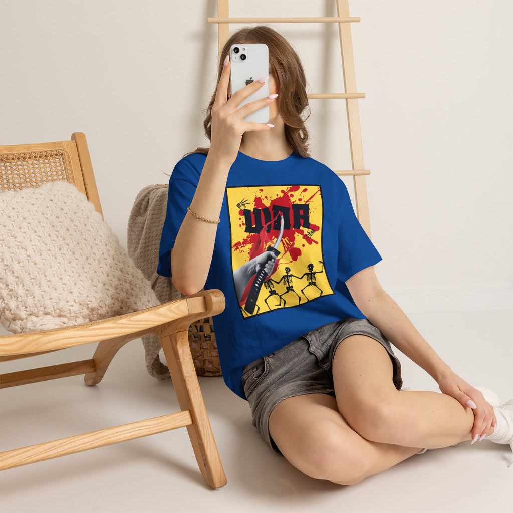 WAR T-Shirt — Retro Protest Graphic Tee ("WAR" Bottle & Skeletons)